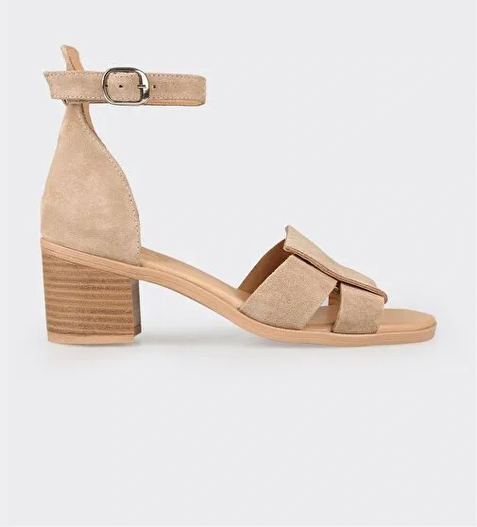 Naturel Deri Kadın Topuklu Sandalet - Görsel 1
