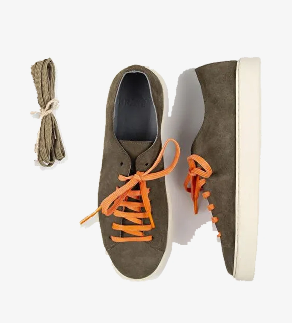 Krahe Ares Erkek Hakiki Deri El Boyamalı Bağcık Ve İki Yedek Bağcıklı Haki Sneakers - Görsel 1