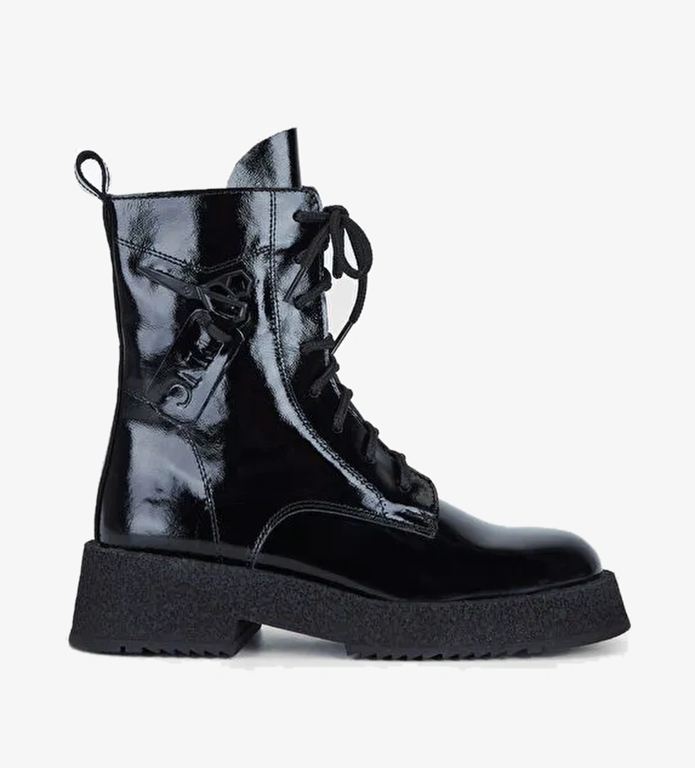 Tamer Tanca Kadın Hakiki Deri Siyah Rugan Casual Bot - Görsel 1