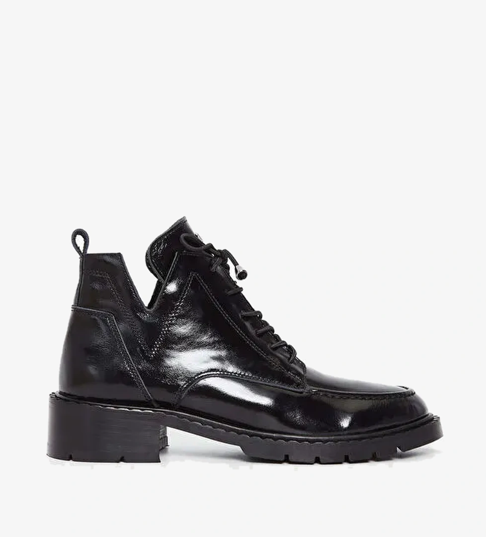 Tamer Tanca Kadın Hakiki Deri Siyah Rugan Casual Bot - Görsel 1