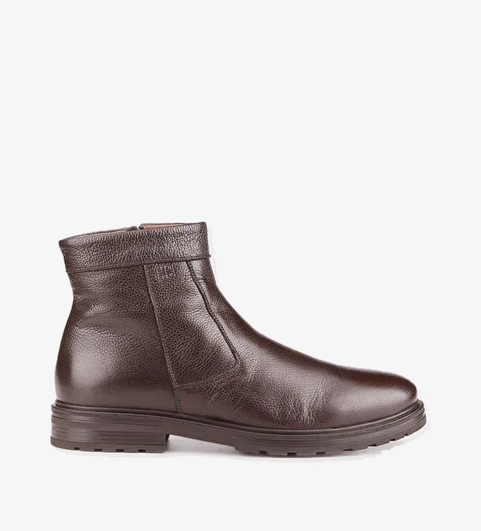 Hakiki Deri Kahverengi Kaçuk Taban Fermuarlı Erkek Günlük Bot - Görsel 1