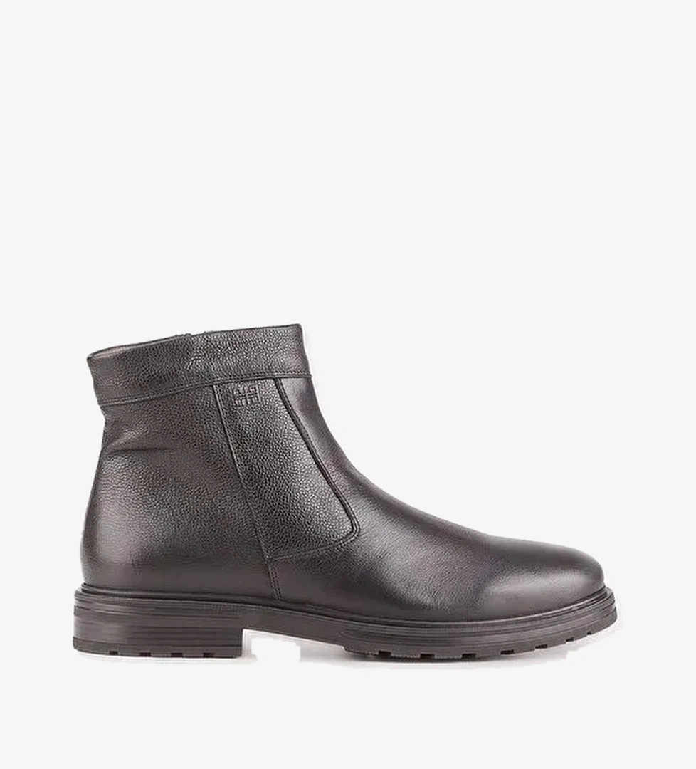 Erkek Hakiki Deri Siyah Fermuarlı Günlük Bot - Görsel 1