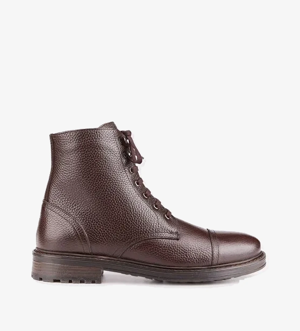 Hakiki Deri Kahverengi Bağcıklı Fermuarlı Erkek Kışlık Günlük Bot - Görsel 1