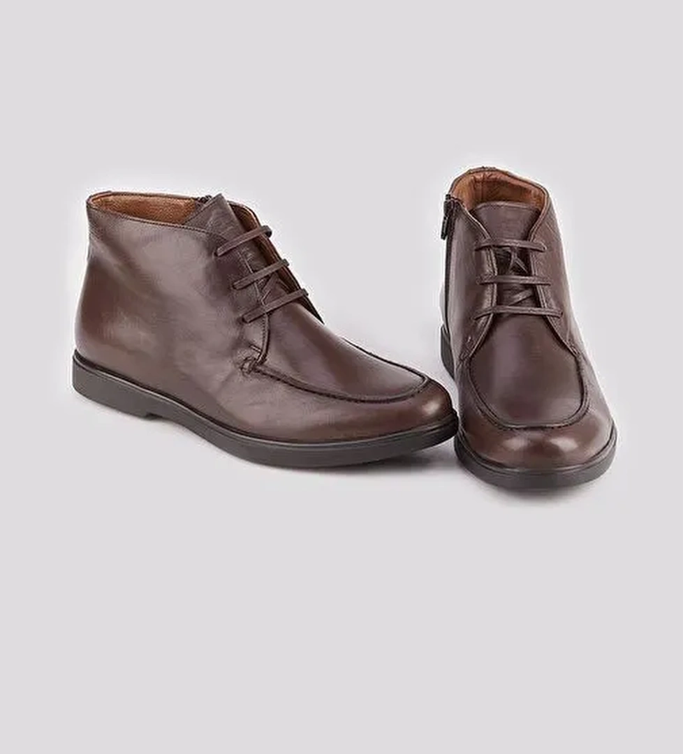 Hakiki Deri Erkek Kahverengi Fermuarlı Günlük Bot - Görsel 1