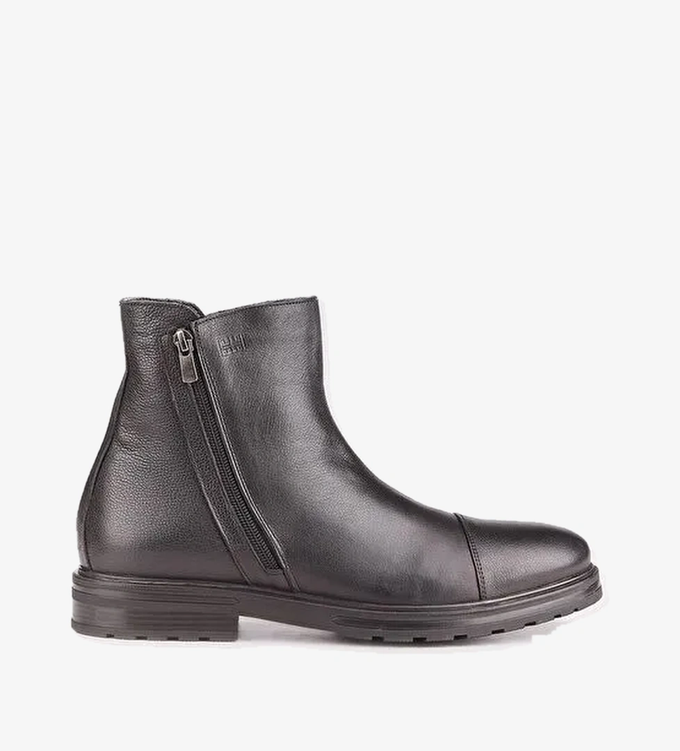 Hakiki Deri Kauçuk Tabanlı Siyah Fermuarlı Erkek Günlük Bot - Görsel 1