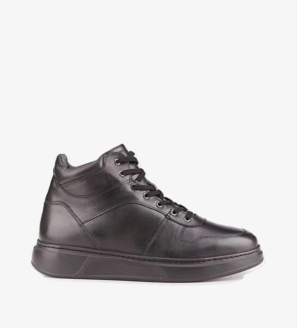 Hakiki Deri Kürklü Siyah Bağcıklı Erkek Günlük Bot - Görsel 1