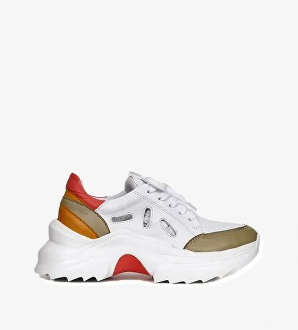 Bueno Shoes Haki Deri Kadın Dolgu Topuklu Spor Ayakkabı 01wq10100 - Görsel 1