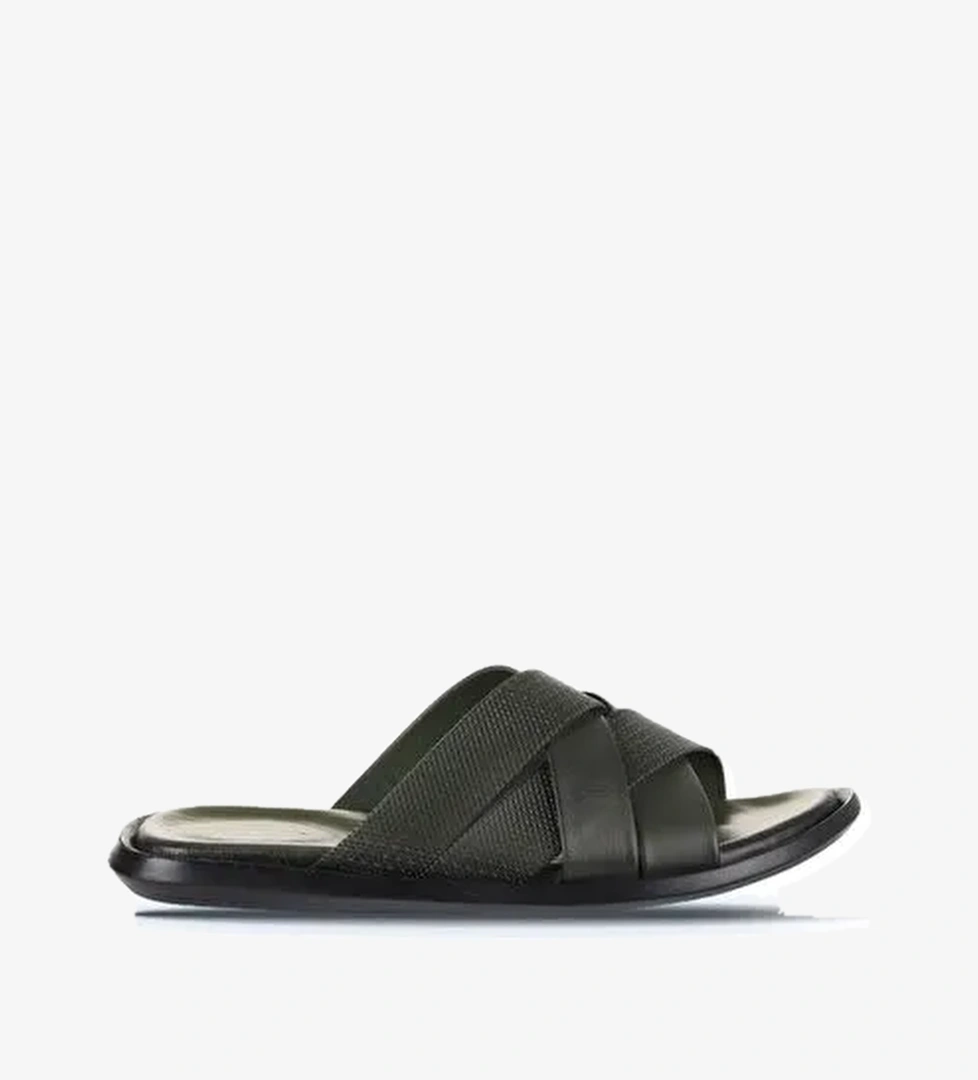 Bueno Shoes Haki Deri Erkek Düz Terlik 25mt2233 - Görsel 1