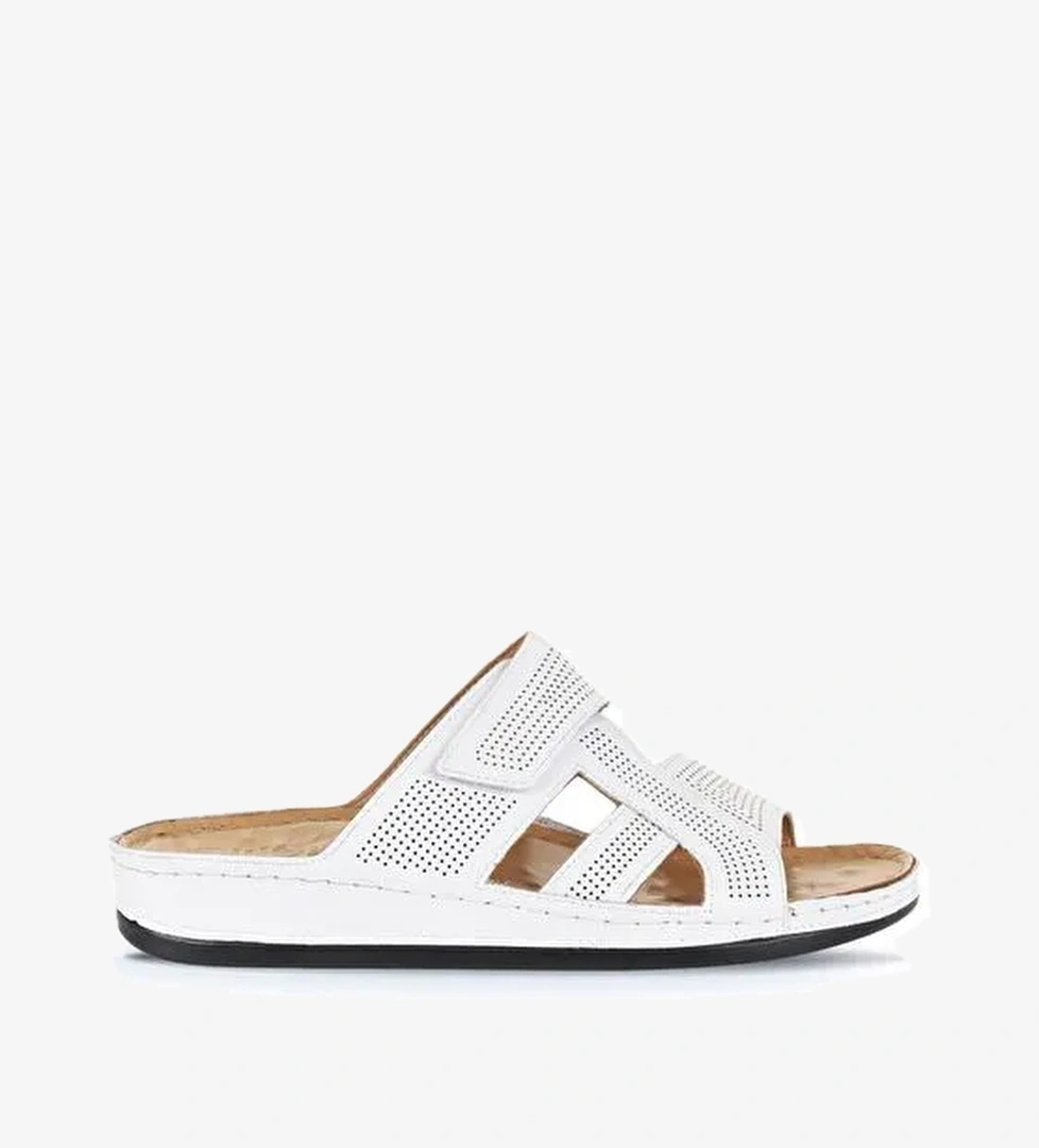 Bueno Shoes Beyaz Baskılı Deri Erkek Düz Terlik 25mt2411 - Görsel 1