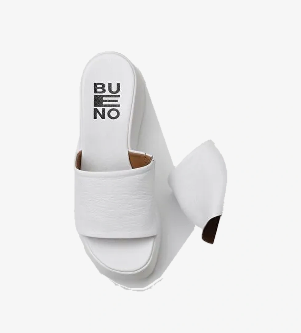 Bueno Shoes Beyaz Deri Kadın Dolgu Topuklu Terlik 01wy9000 - Görsel 1