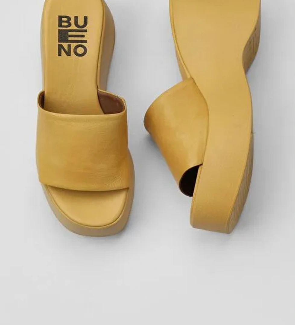 Bueno Shoes Sarı Deri Kadın Dolgu Topuklu Terlik 01wy9000 - Görsel 1