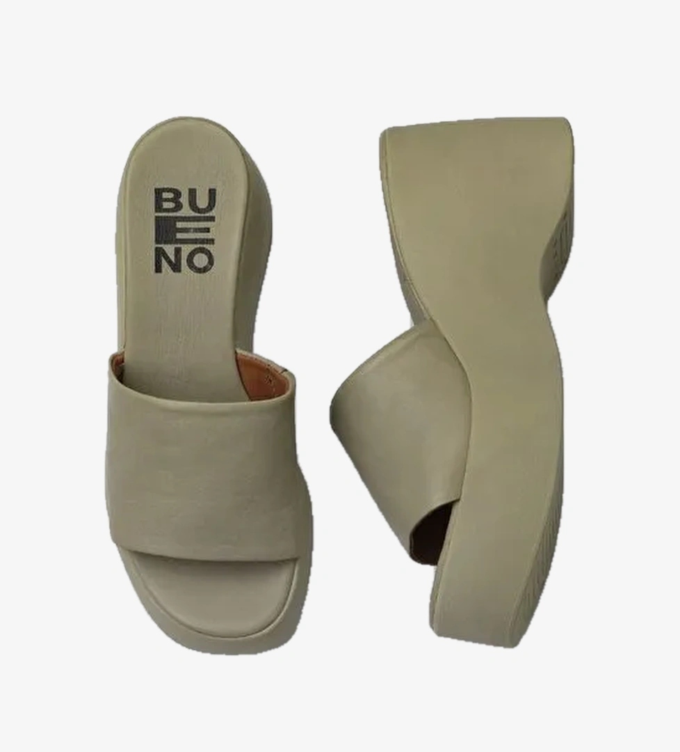 Bueno Shoes Haki Deri Kadın Dolgu Topuklu Terlik 01wy9000