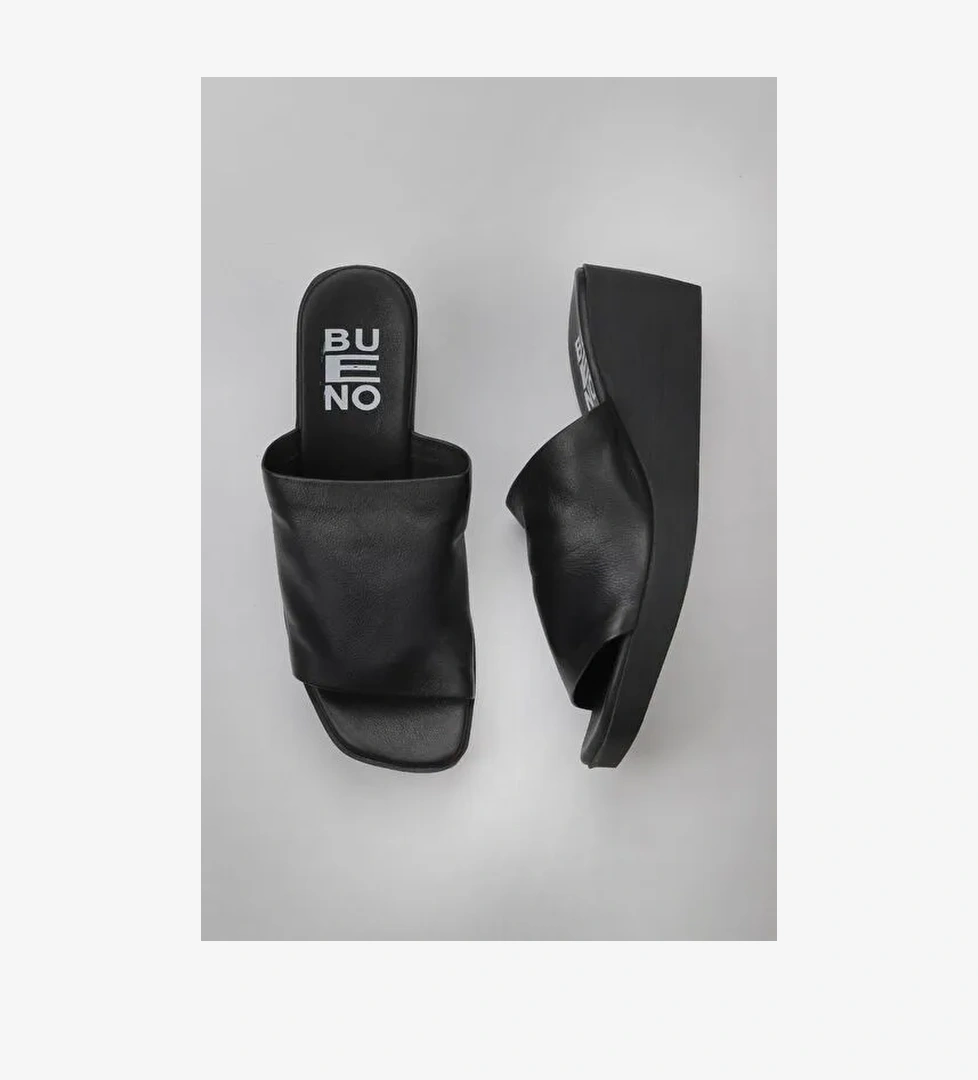 Bueno Shoes Siyah Deri Kadın Dolgu Topuklu Terlik 01wy2404 - Görsel 1
