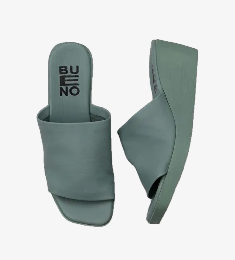 Bueno Shoes Yeşil Açık Deri Kadın Dolgu Topuklu Terlik 01wy2404