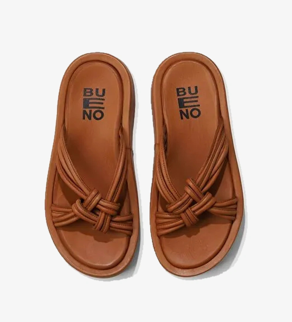 Bueno Shoes Taba Deri Kadın Dolgu Topuklu Terlik 01wu4602 - Görsel 1