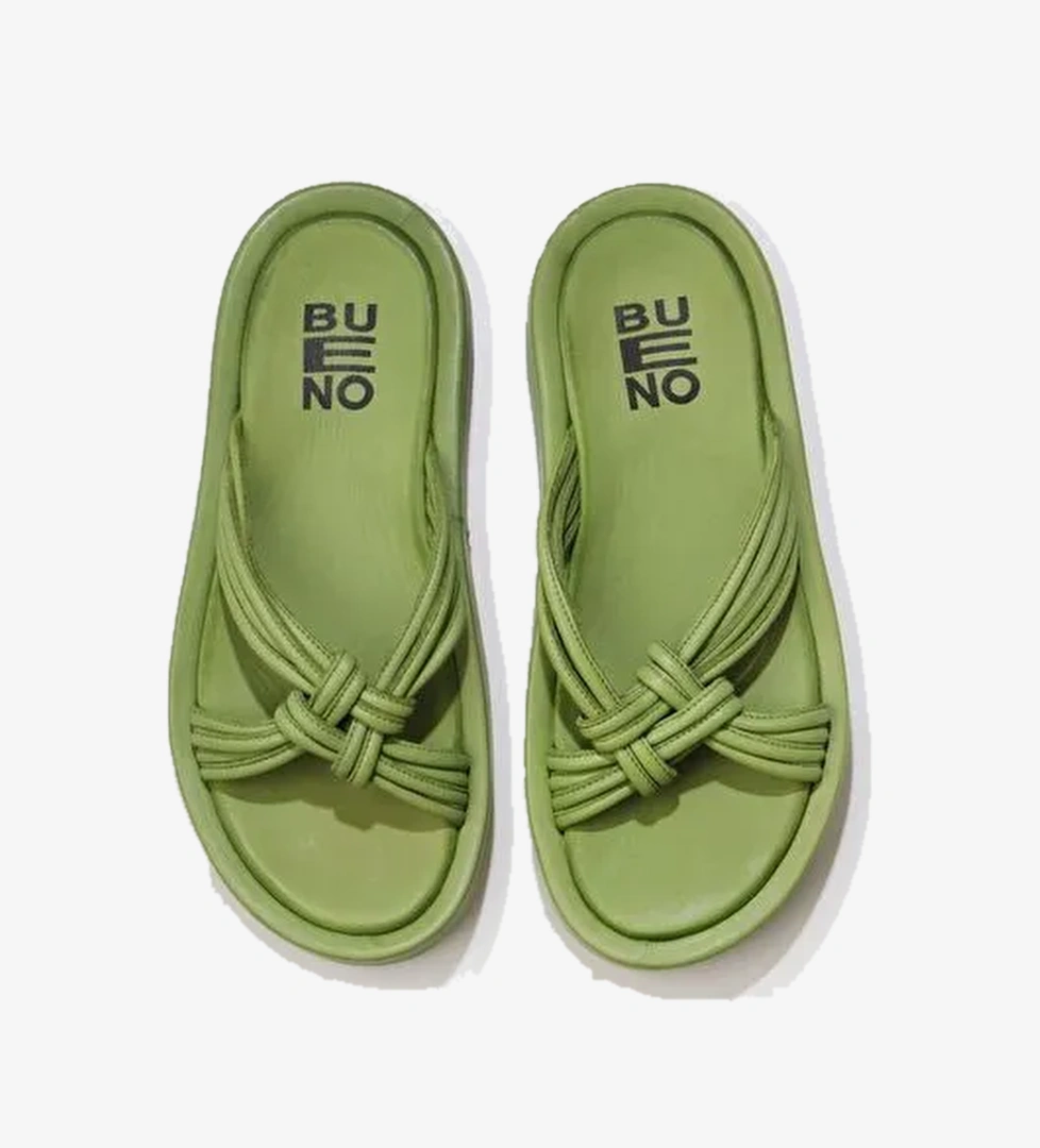 Bueno Shoes Yeşil Deri Kadın Dolgu Topuklu Terlik 01wu4602 - Görsel 1