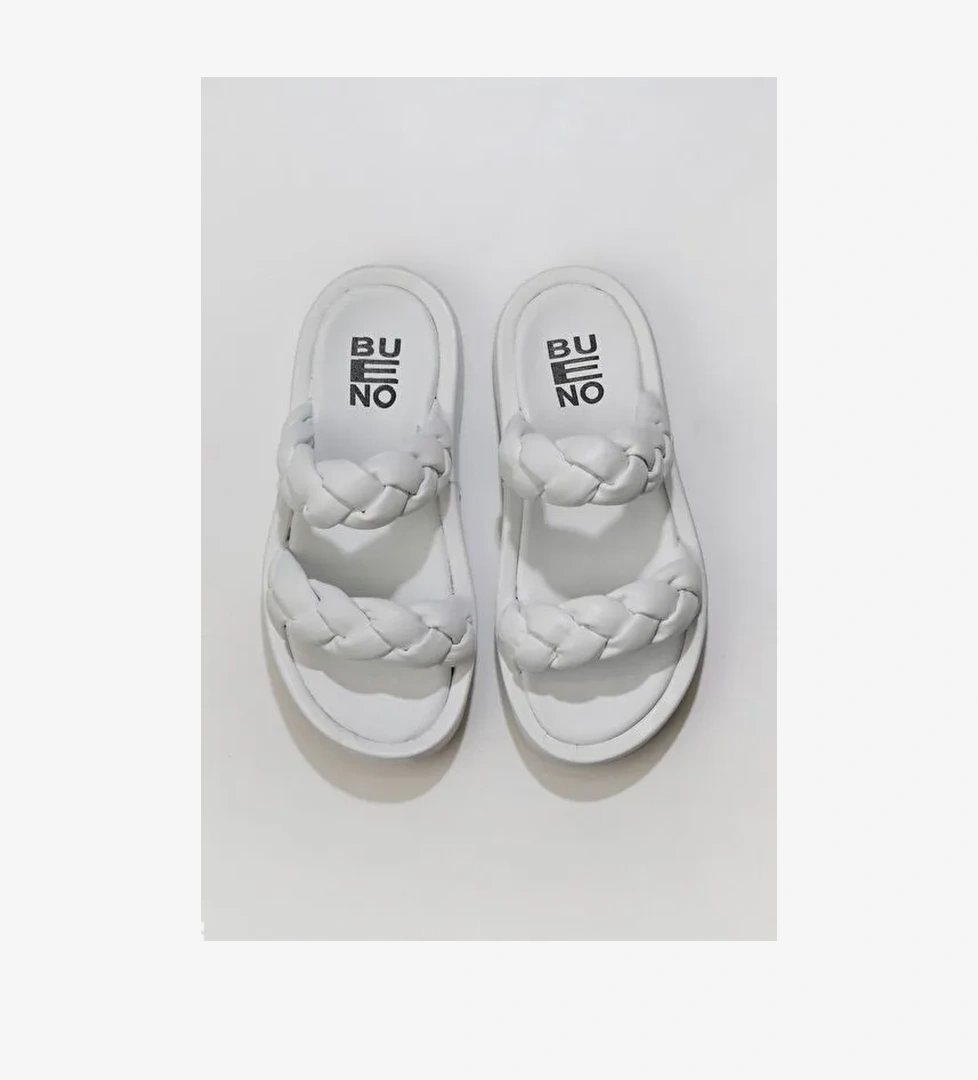 Bueno Shoes Beyaz Deri Kadın Dolgu Topuklu Terlik 01wu4640 - Görsel 1