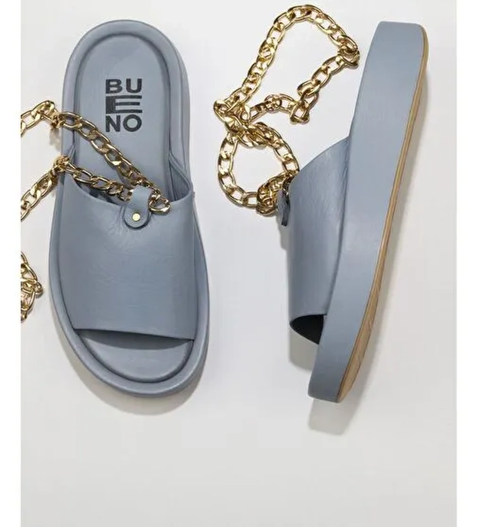 Bueno Shoes Mavi Deri Kadın Dolgu Topuklu Terlik 01wu4637 - Görsel 1