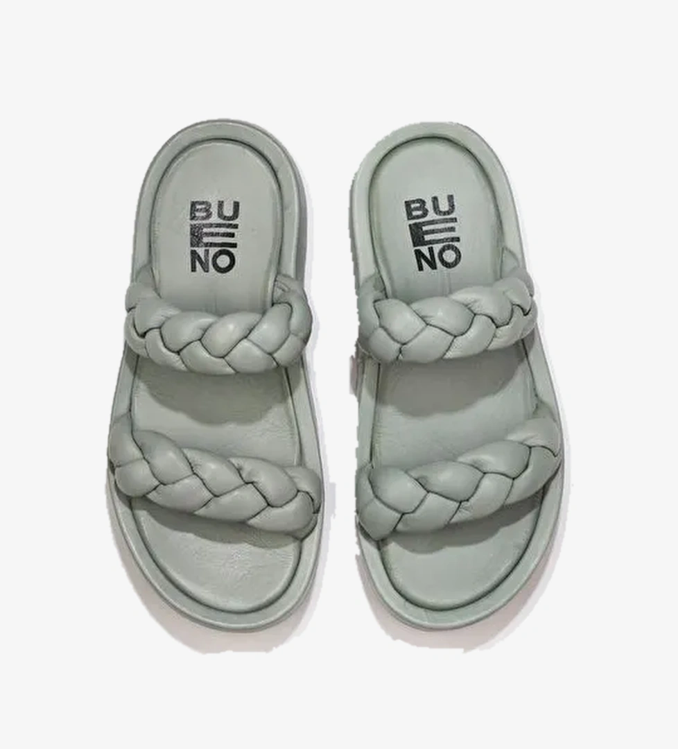 Bueno Shoes Mavi Deri Kadın Dolgu Topuklu Terlik 01wu4640 - Görsel 1