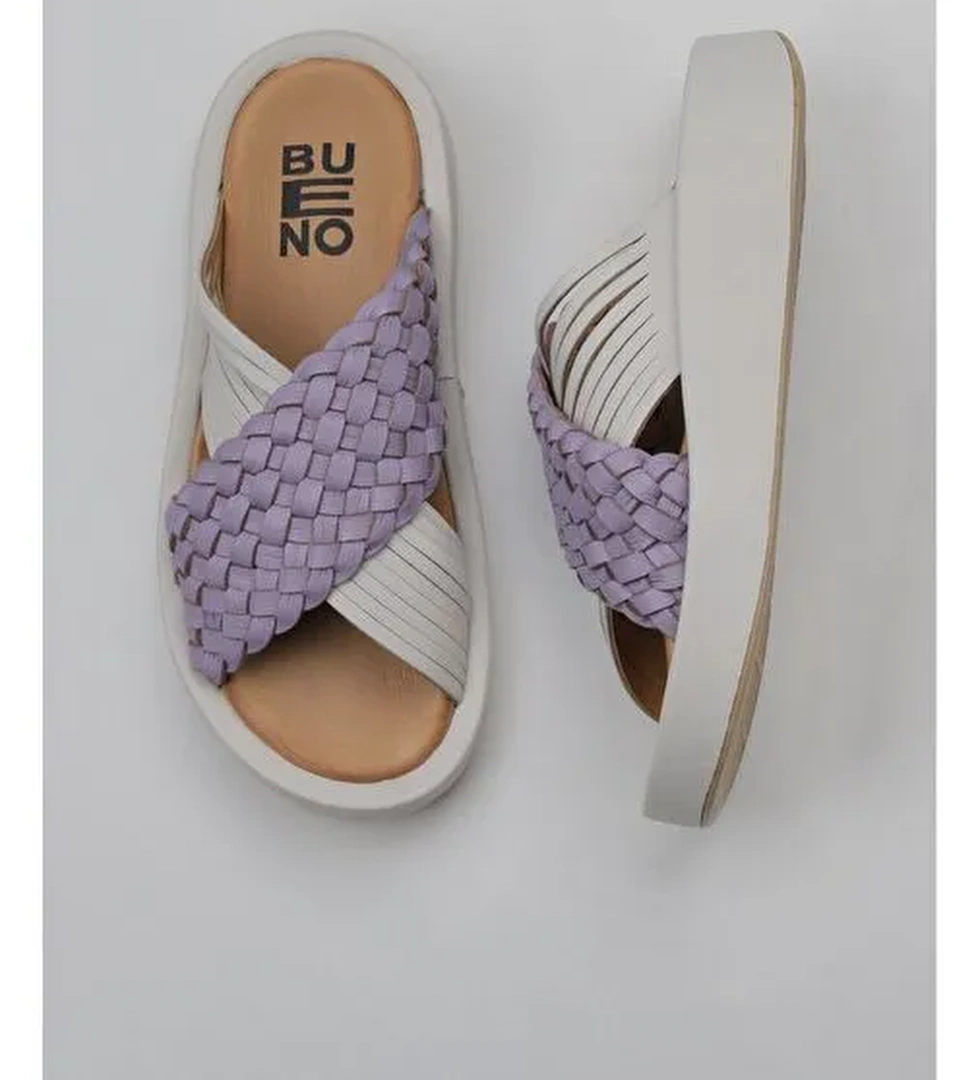 Bueno Shoes Lila Beyaz Deri Kadın Dolgu Topuklu Terlik 01wu4624 - Görsel 1