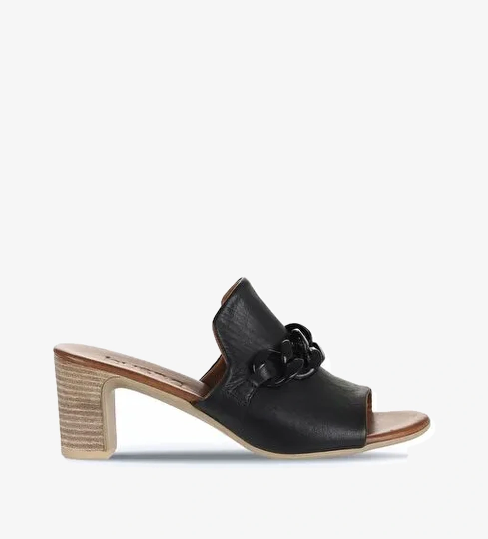 Bueno Shoes Siyah Khv-bej Deri Kadın Topuklu Terlik 01wu9502 - Görsel 1