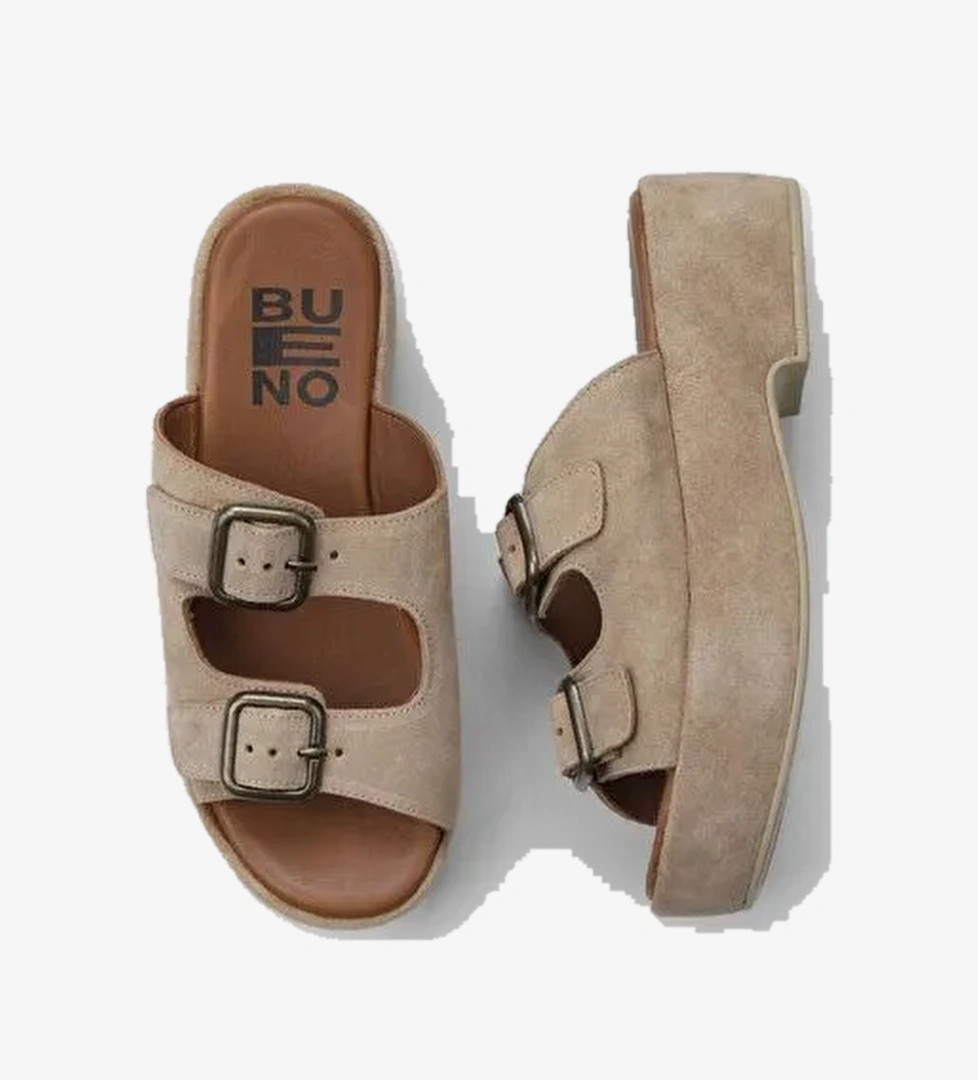 Bueno Shoes Taba Açık Süet Kadın Dolgu Topuklu Terlik 01wu6013 - Görsel 1