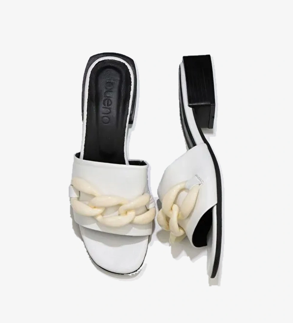 Bueno Shoes Beyaz Deri Kadın Topuklu Terlik 01wu2999 - Görsel 1