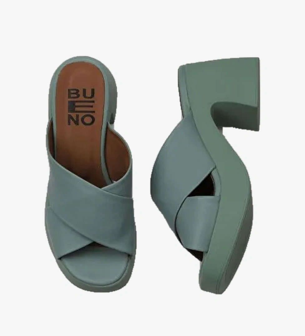 Bueno Shoes Yeşil Açık Deri Kadın Topuklu Terlik 01wy12201