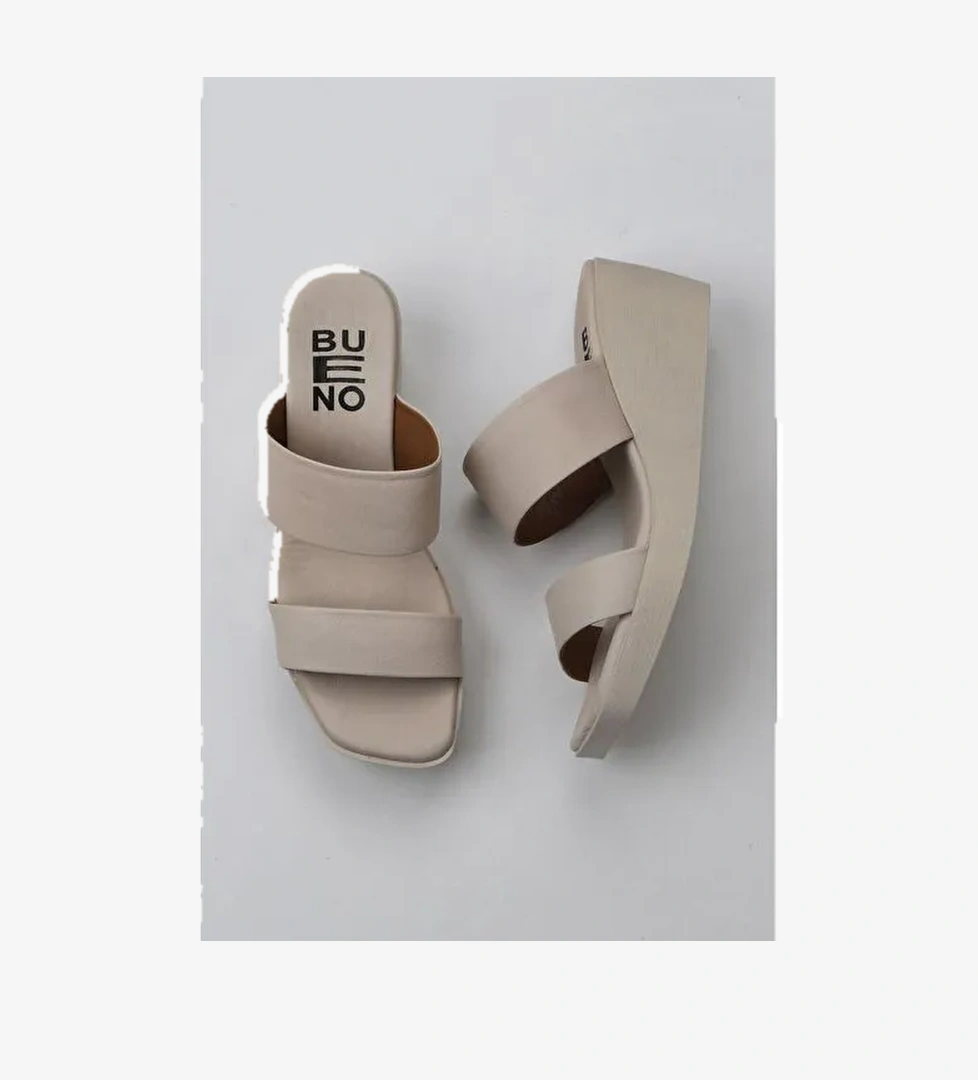 Bueno Shoes Krem Deri Kadın Dolgu Topuklu Terlik 01wy2409 - Görsel 1