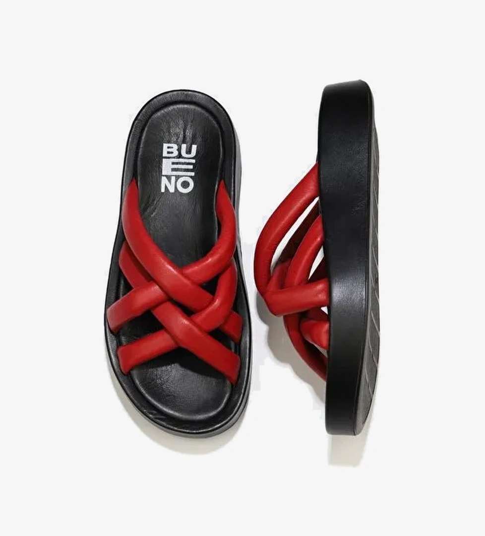 Bueno Shoes Kırmızı Siyah Deri Kadın Dolgu Topuklu Terlik 01wu4606 - Görsel 1