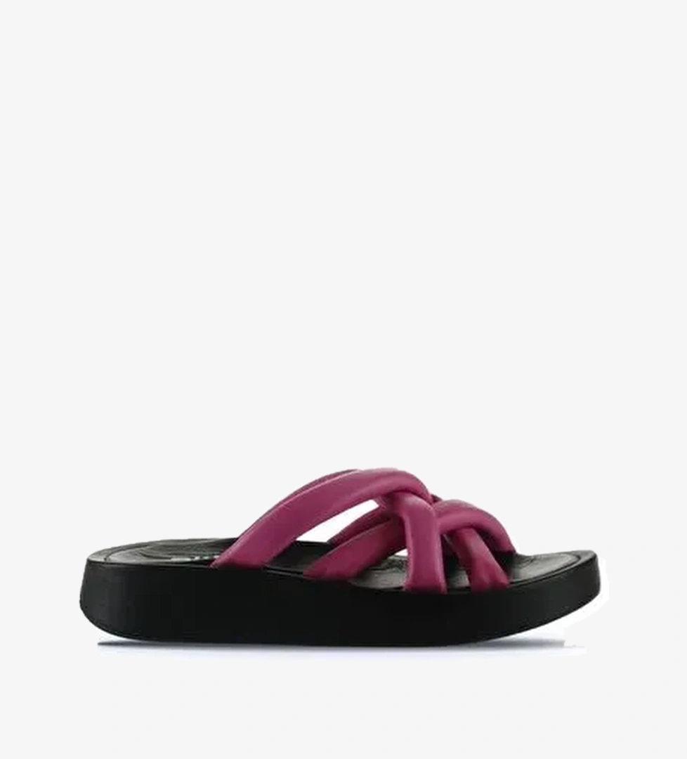 Bueno Shoes Fuşya Siyah Deri Kadın Dolgu Topuklu Terlik 01wu4606 - Görsel 1