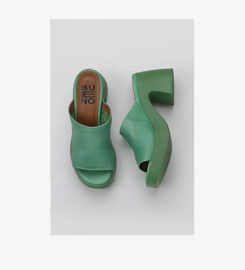 Bueno Shoes Yeşil Koyu Deri Kadın Topuklu Terlik 01wy12200 - Görsel 1