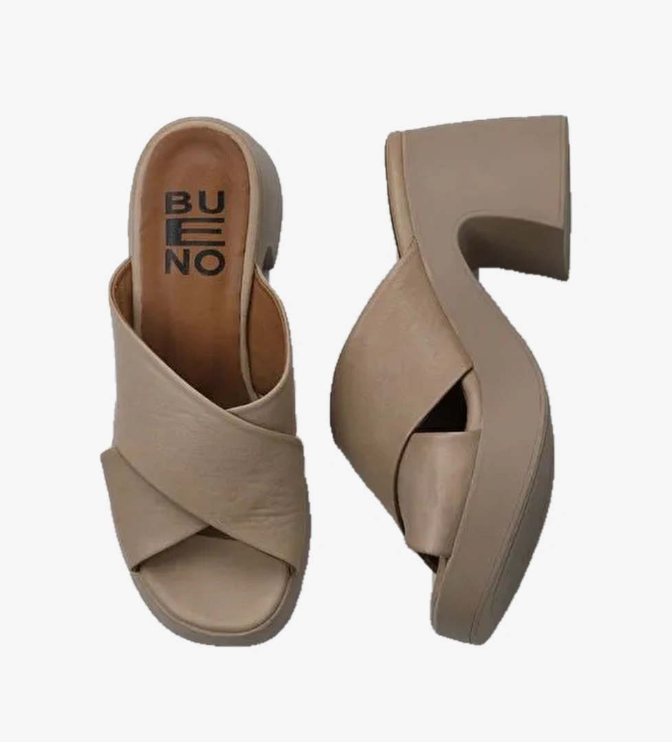 Bueno Shoes Vizon Deri Kadın Topuklu Terlik 01wy12201