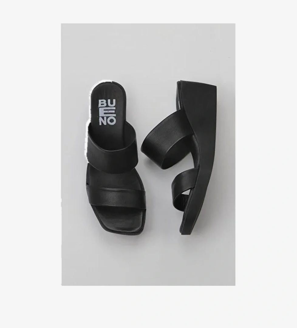 Bueno Shoes Siyah Deri Kadın Dolgu Topuklu Terlik 01wy2409 - Görsel 1