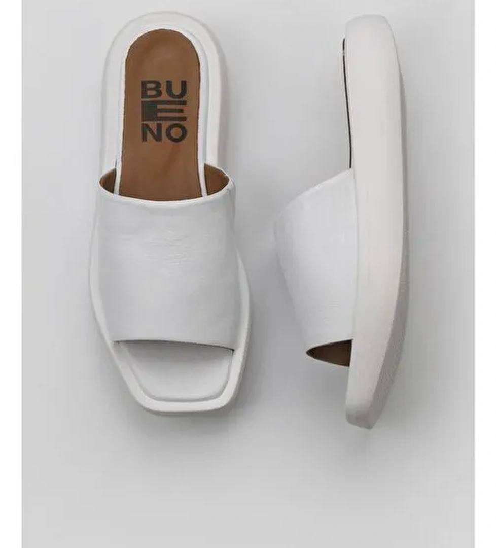 Bueno Shoes Beyaz Deri Kadın Dolgu Topuklu Terlik 01wy1000 - Görsel 1