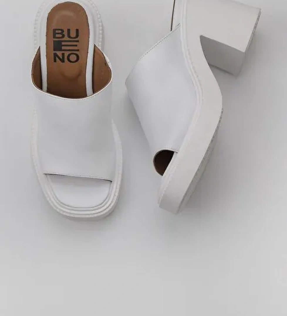 Bueno Shoes Beyaz Deri Kadın Topuklu Terlik 01wy12702 - Görsel 1