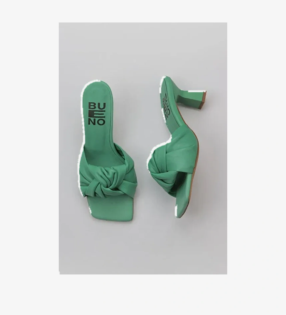Bueno Shoes Yeşil Koyu Deri Kadın Topuklu Terlik 01wy6803 - Görsel 1