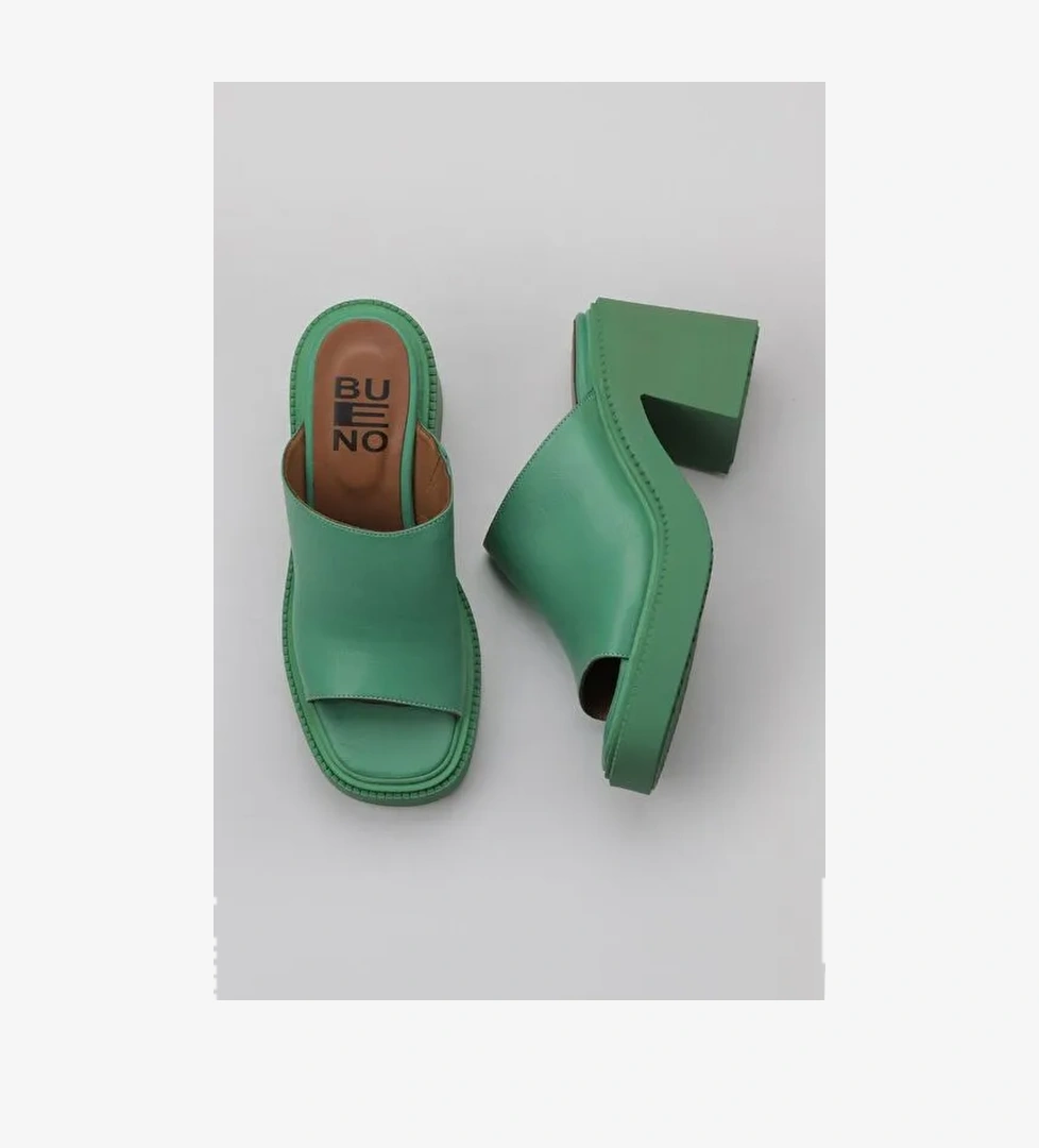 Bueno Shoes Yeşil Koyu Deri Kadın Topuklu Terlik 01wy12702 - Görsel 1