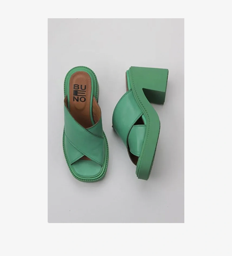 Bueno Shoes Yeşil Koyu Deri Kadın Topuklu Terlik 01wy12703 - Görsel 1