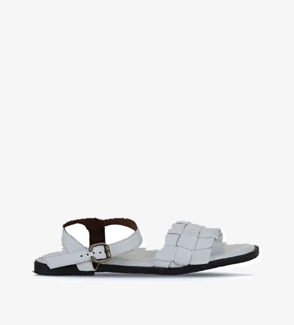 Bueno Shoes Beyaz Deri Kadın Düz Sandalet 01wy2024 - Görsel 1