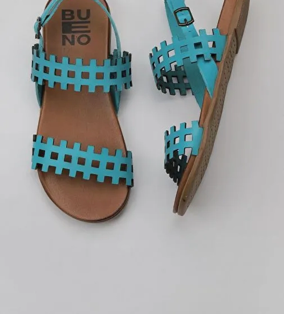 Bueno Shoes Turkuaz Deri Kadın Düz Sandalet 01wu4242 - Görsel 1