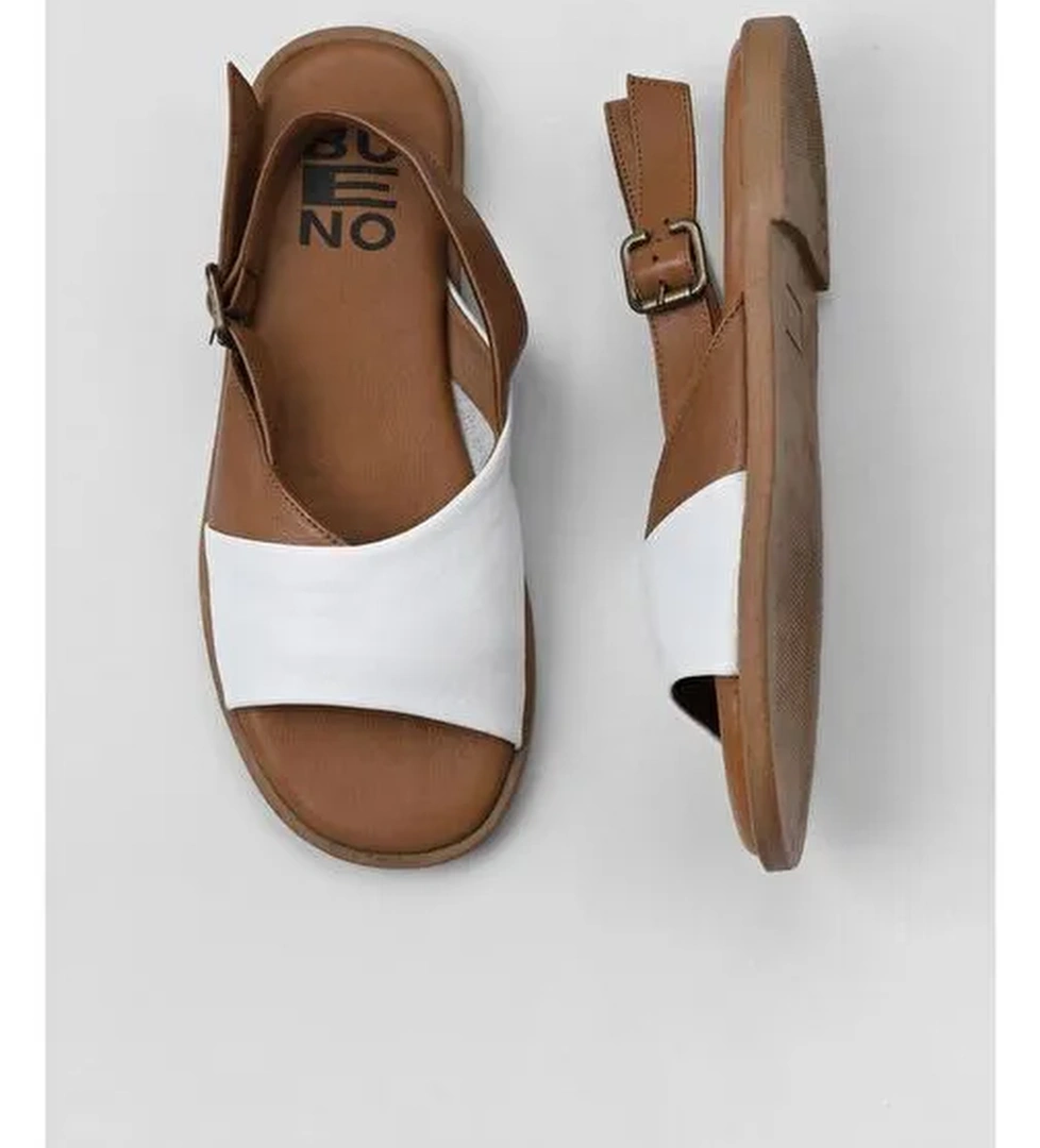 Bueno Shoes Beyaz Kahve Deri Kadın Düz Sandalet 01wy2015 - Görsel 1