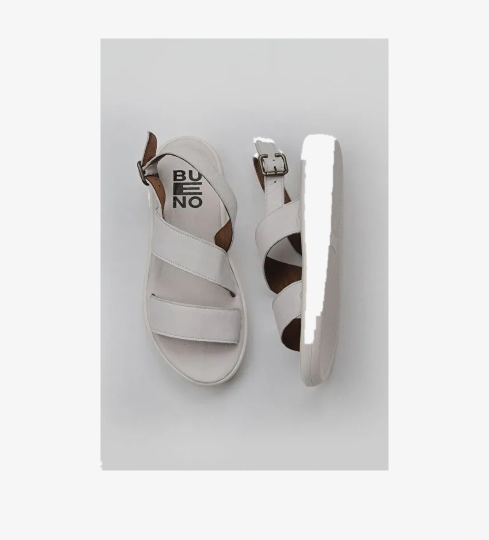 Bueno Shoes Beyaz Kırık Deri Kadın Düz Sandalet 01wy2300 - Görsel 1