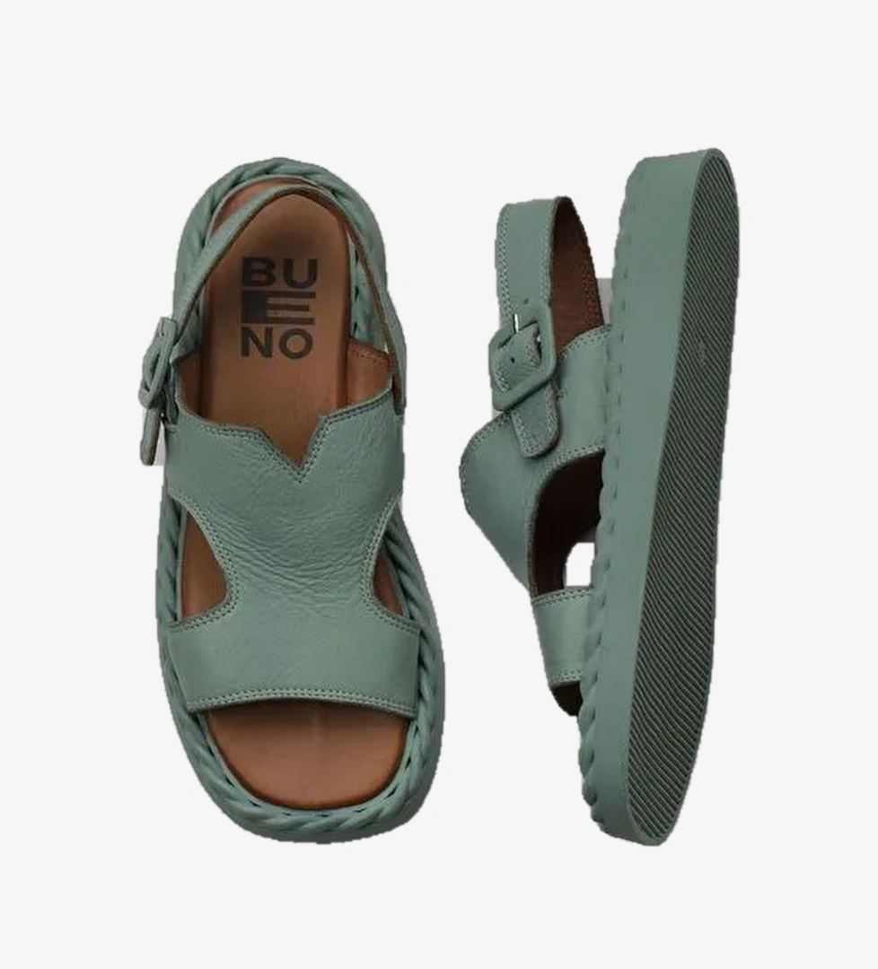 Bueno Shoes Yeşil Açık Deri Kadın Düz Sandalet 01wy9104