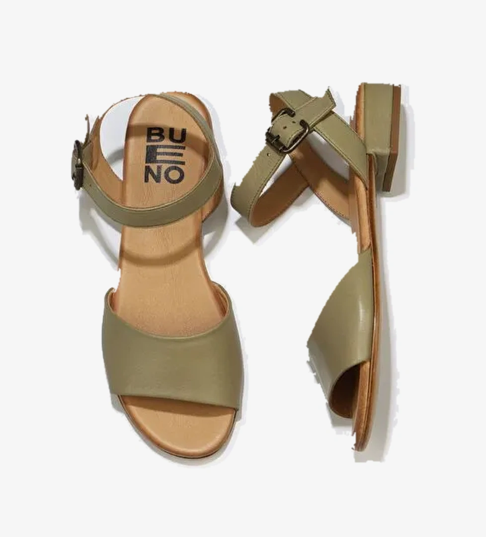 Bueno Shoes Haki Deri Kadın Düz Sandalet 01wu3101 - Görsel 1