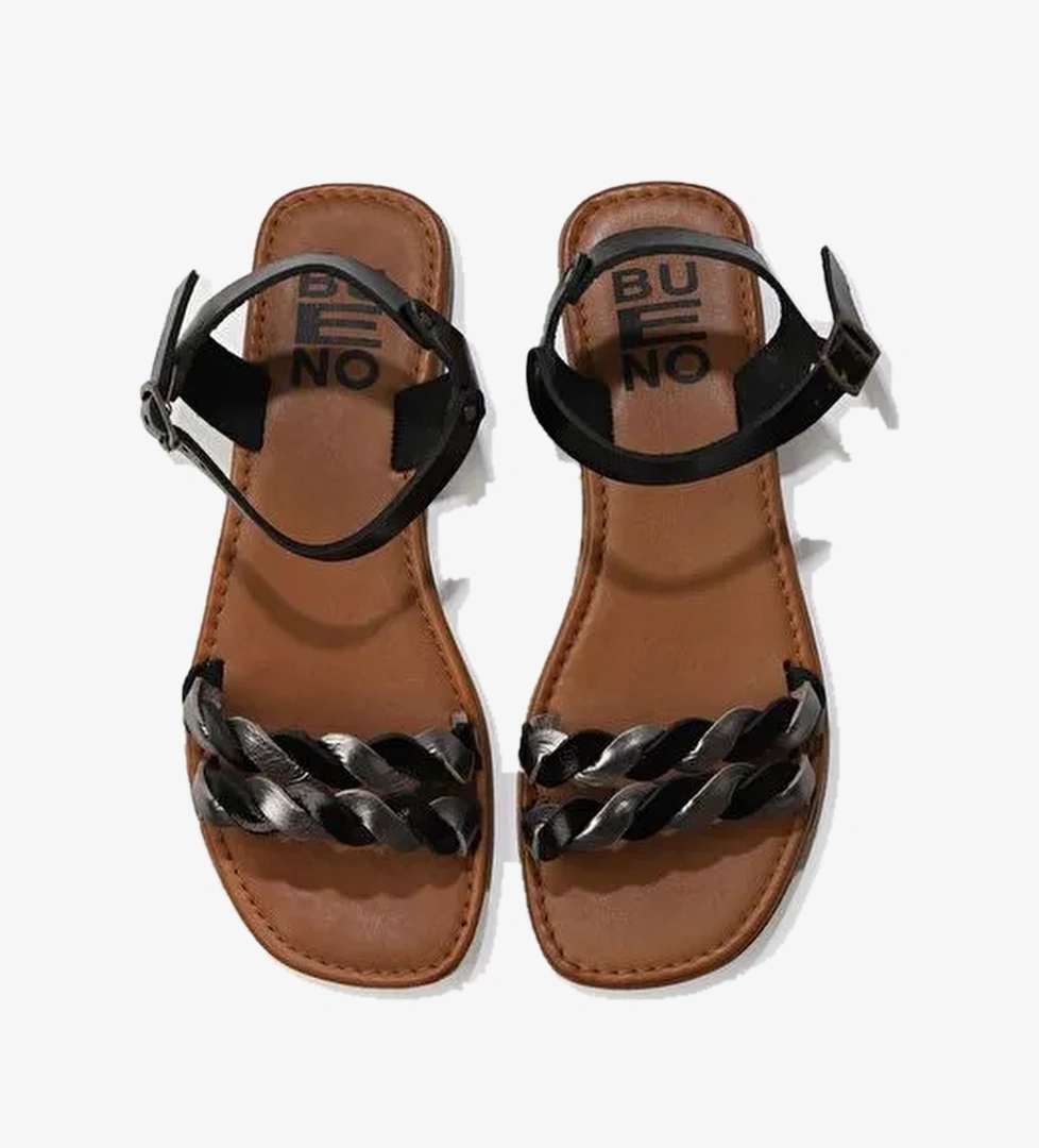 Bueno Shoes Siyah Gri Parlak Deri Kadın Sandalet 01wu3415 - Görsel 1
