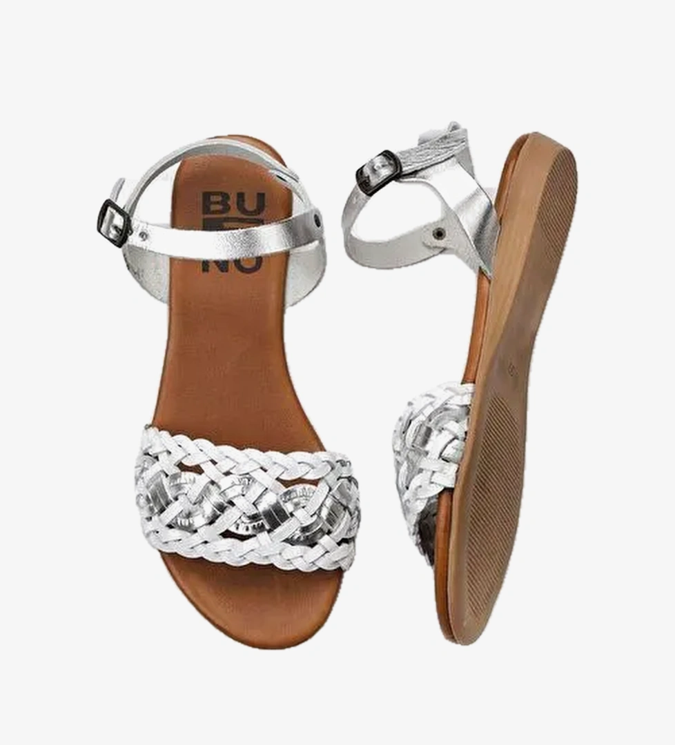 Bueno Shoes Beyaz Gümüş Parlak Deri Kadın Sandalet 01wu7449