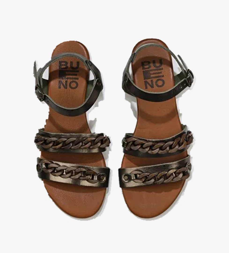 Bueno Shoes Haki Parlak Deri Kadın Sandalet 01wu7434 - Görsel 1