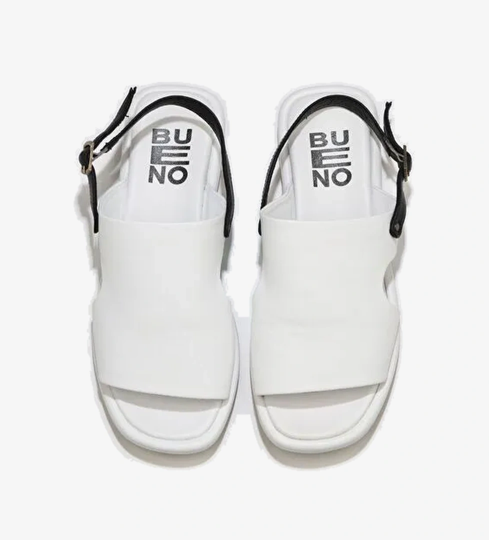 Bueno Shoes Beyaz Siyah Deri Kadın Sandalet 01wu4108 - Görsel 1