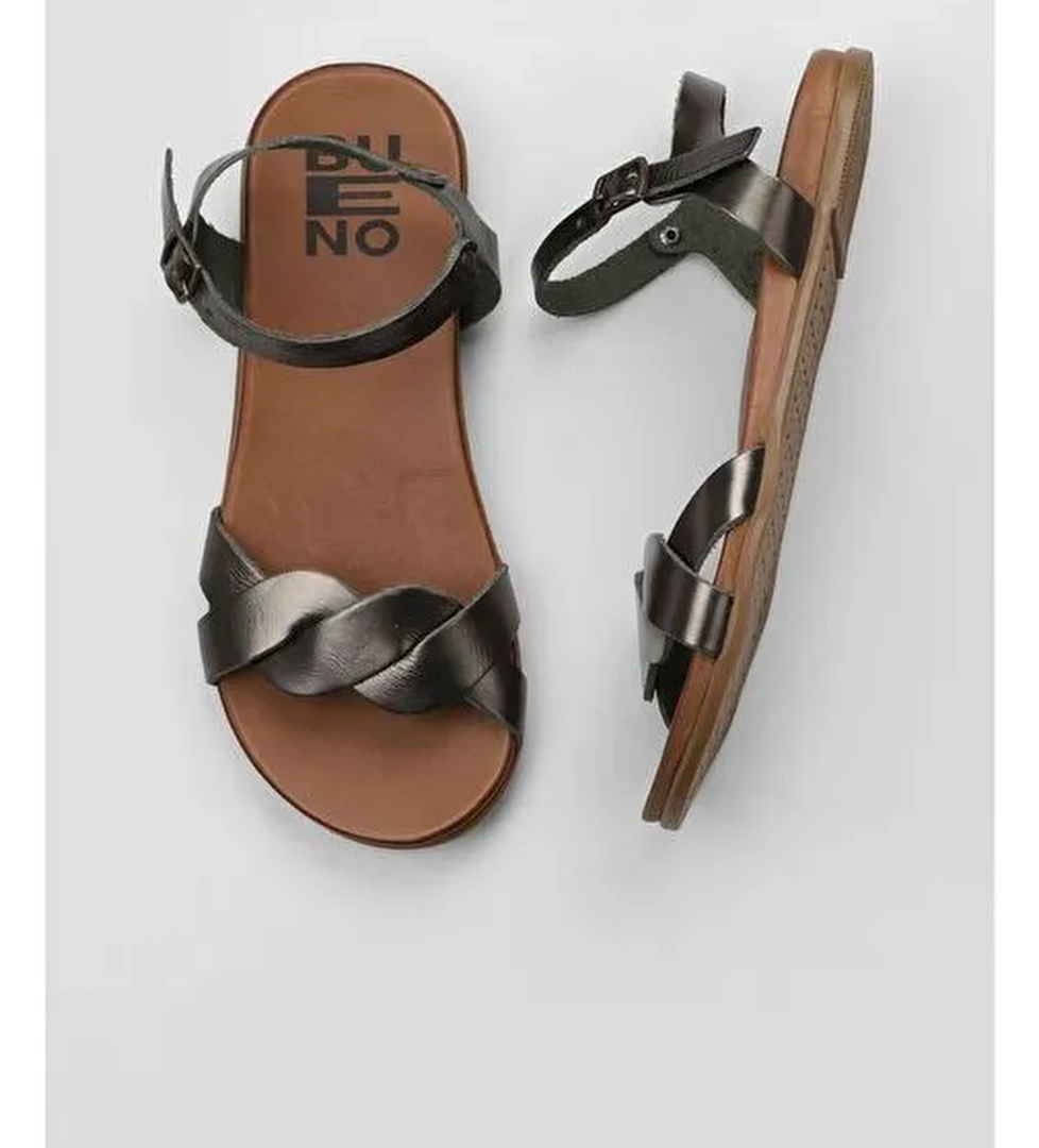 Bueno Shoes Haki Parlak Deri Kadın Düz Sandalet 01wu4253 - Görsel 1